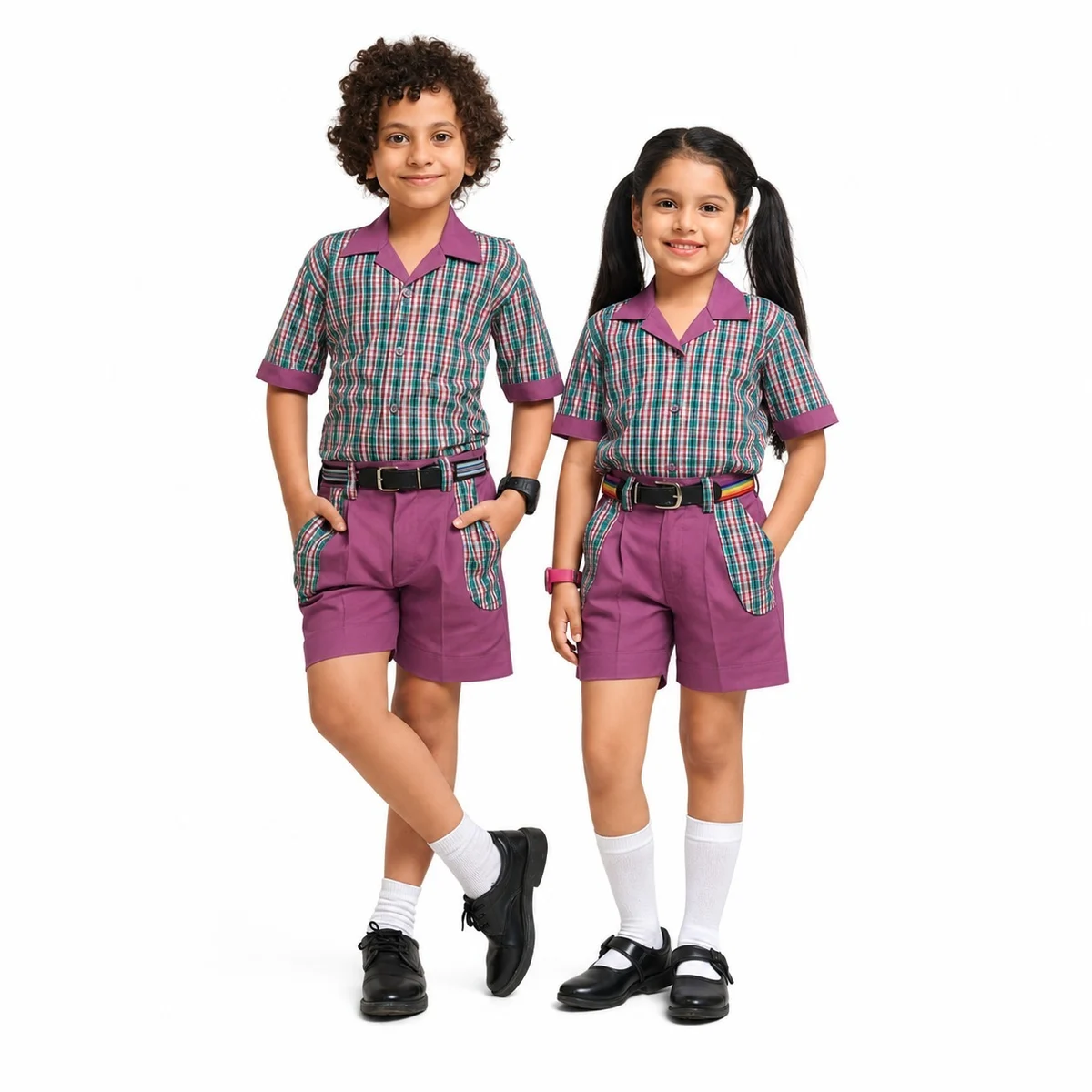 Children's Plaid and Purple School Uniform Set