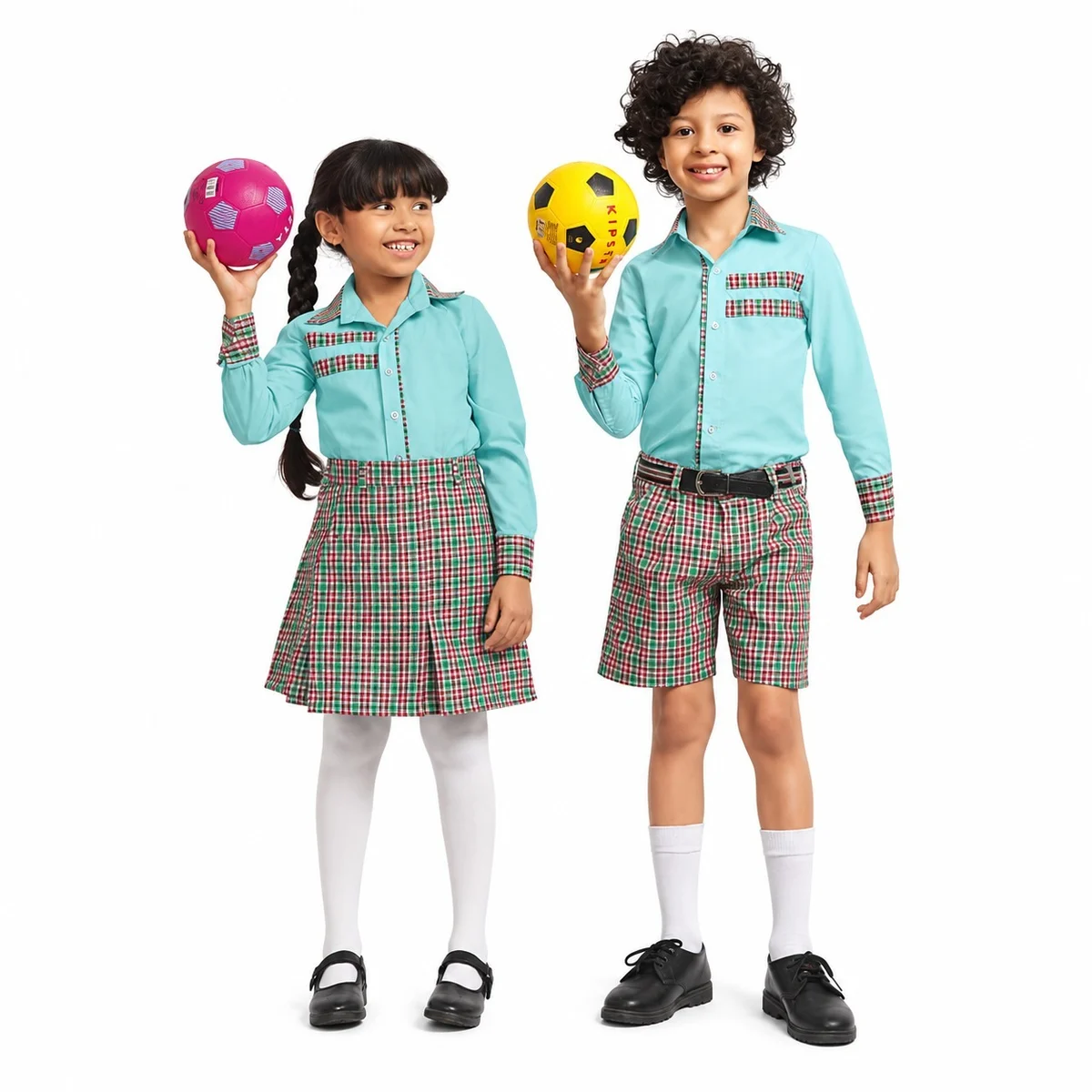 Teal and Plaid School Uniform Set