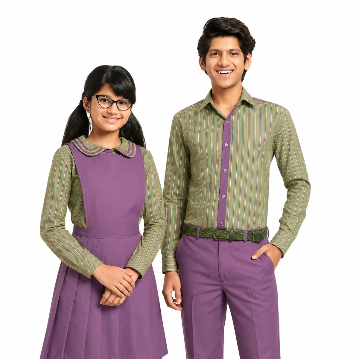 Purple and Olive Green Striped Student Uniform Set