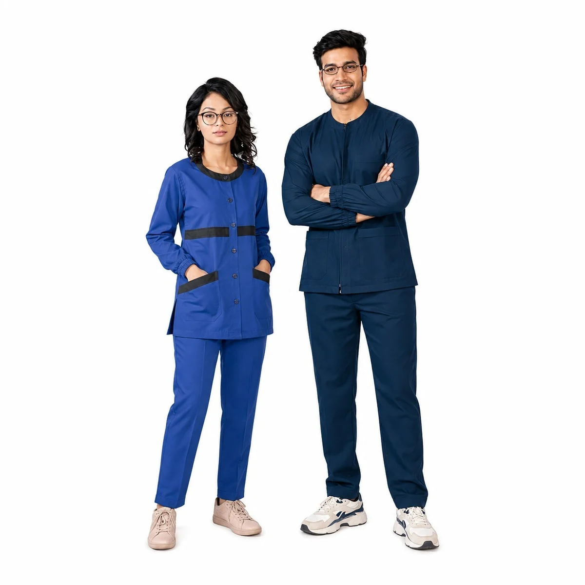Blue Mandarin Collar Unisex Hospital Scrub Set