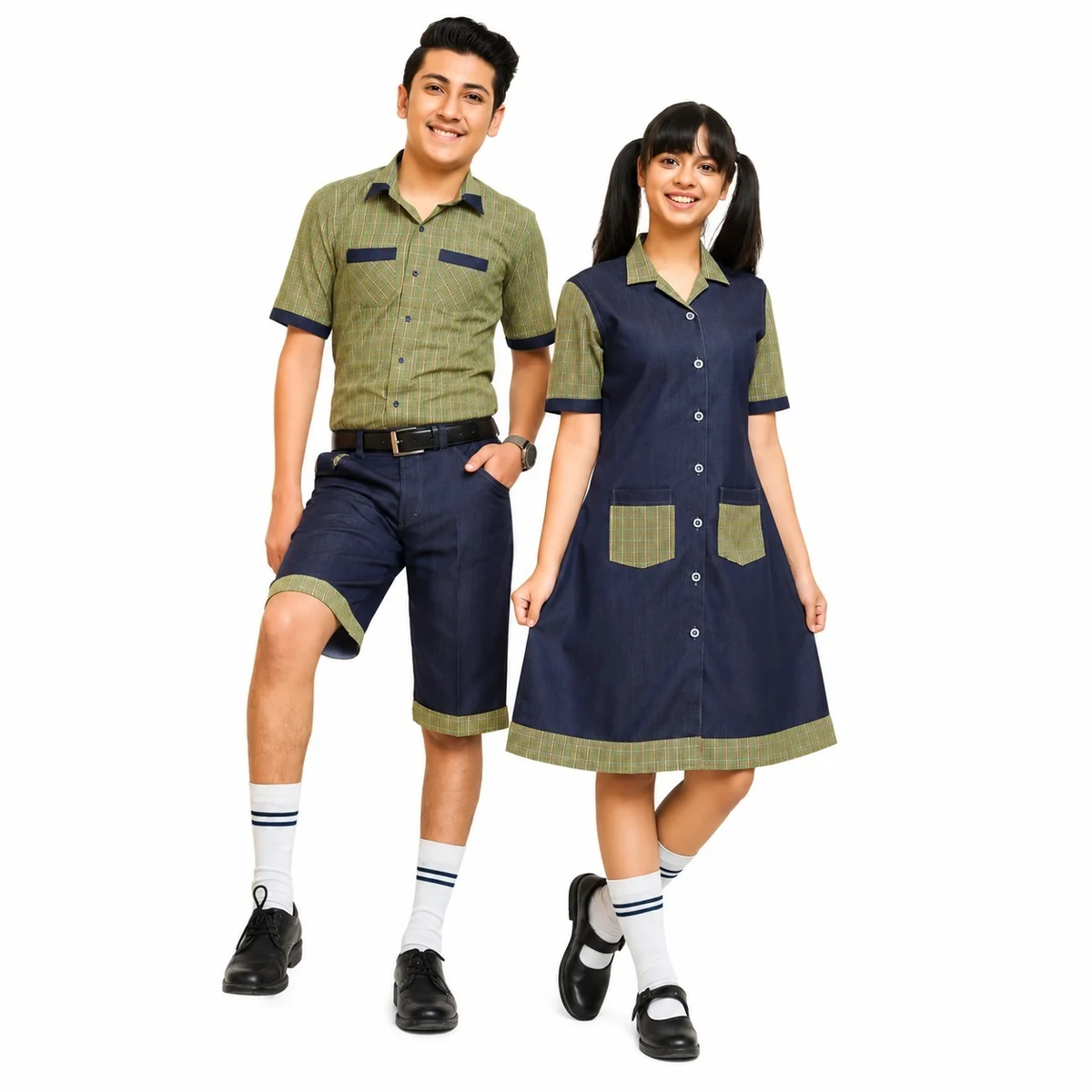 Green and Navy Blue School Uniform Set