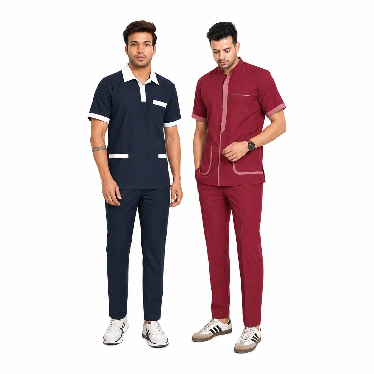 Mens Navy Blue and Maroon Hospital Scrubs Set