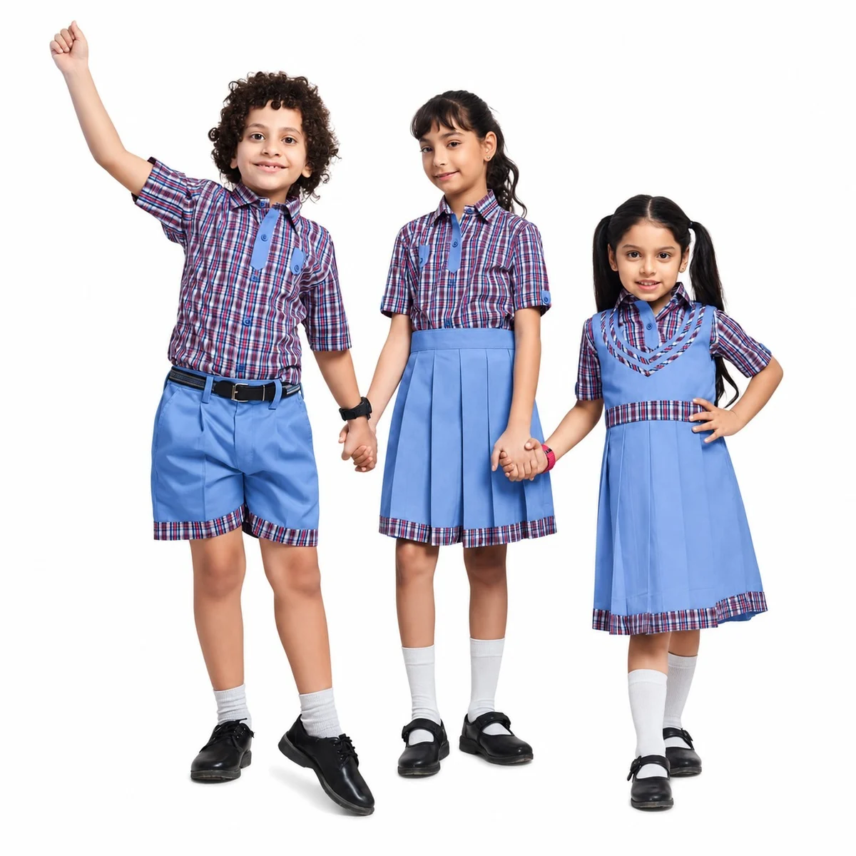 Blue and Red Plaid Childrens School Uniform Set