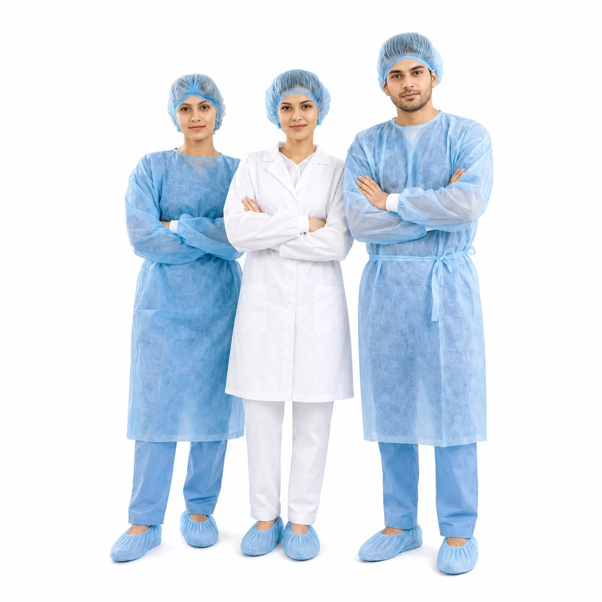 Light Blue Disposable Surgical Gown Kit with Cap and Shoe Covers