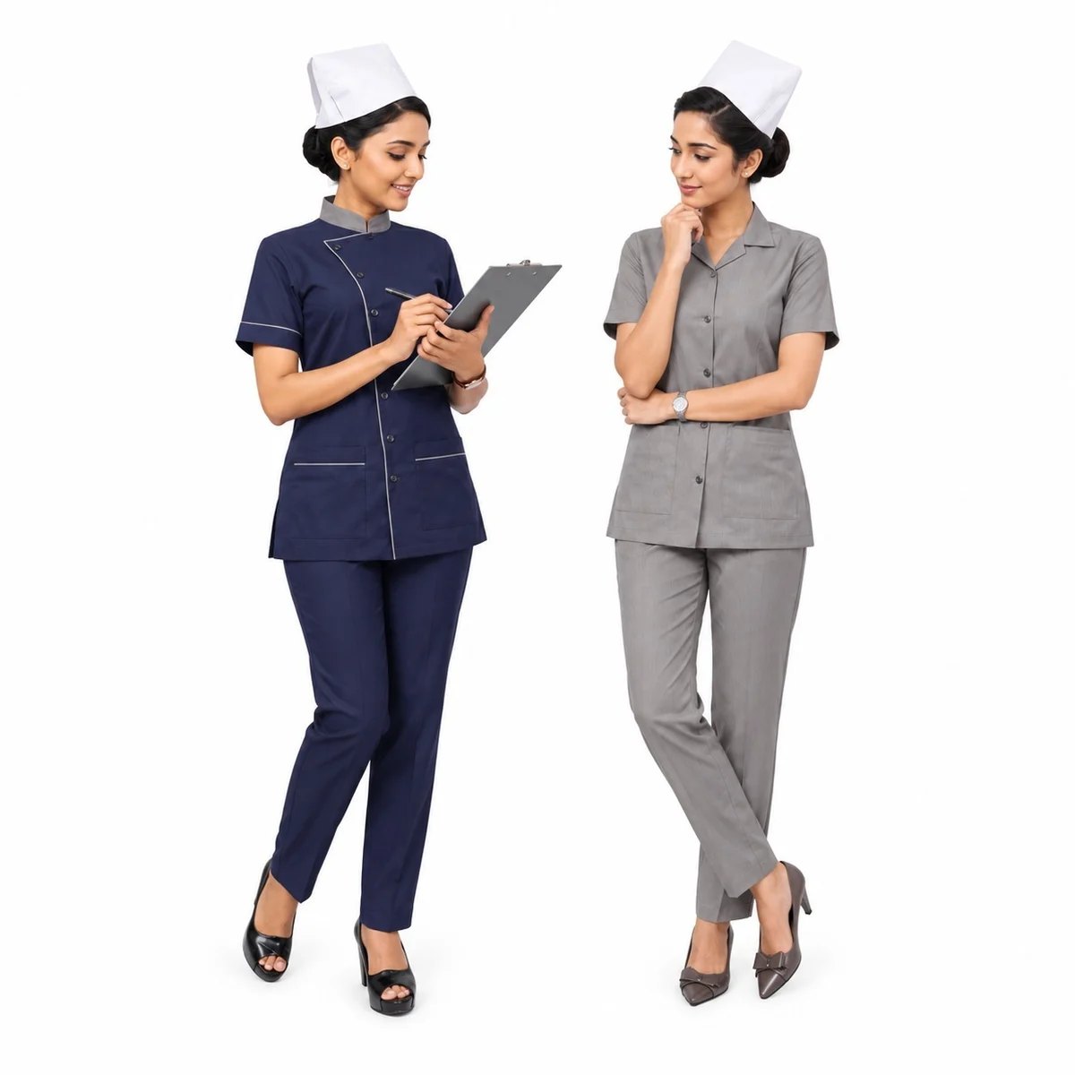 Womens Navy Blue and Grey Nurse Uniform Set