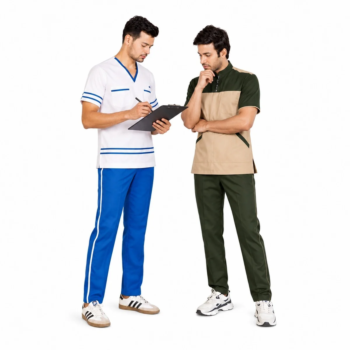 Mens Medical Scrub Set in White and Blue