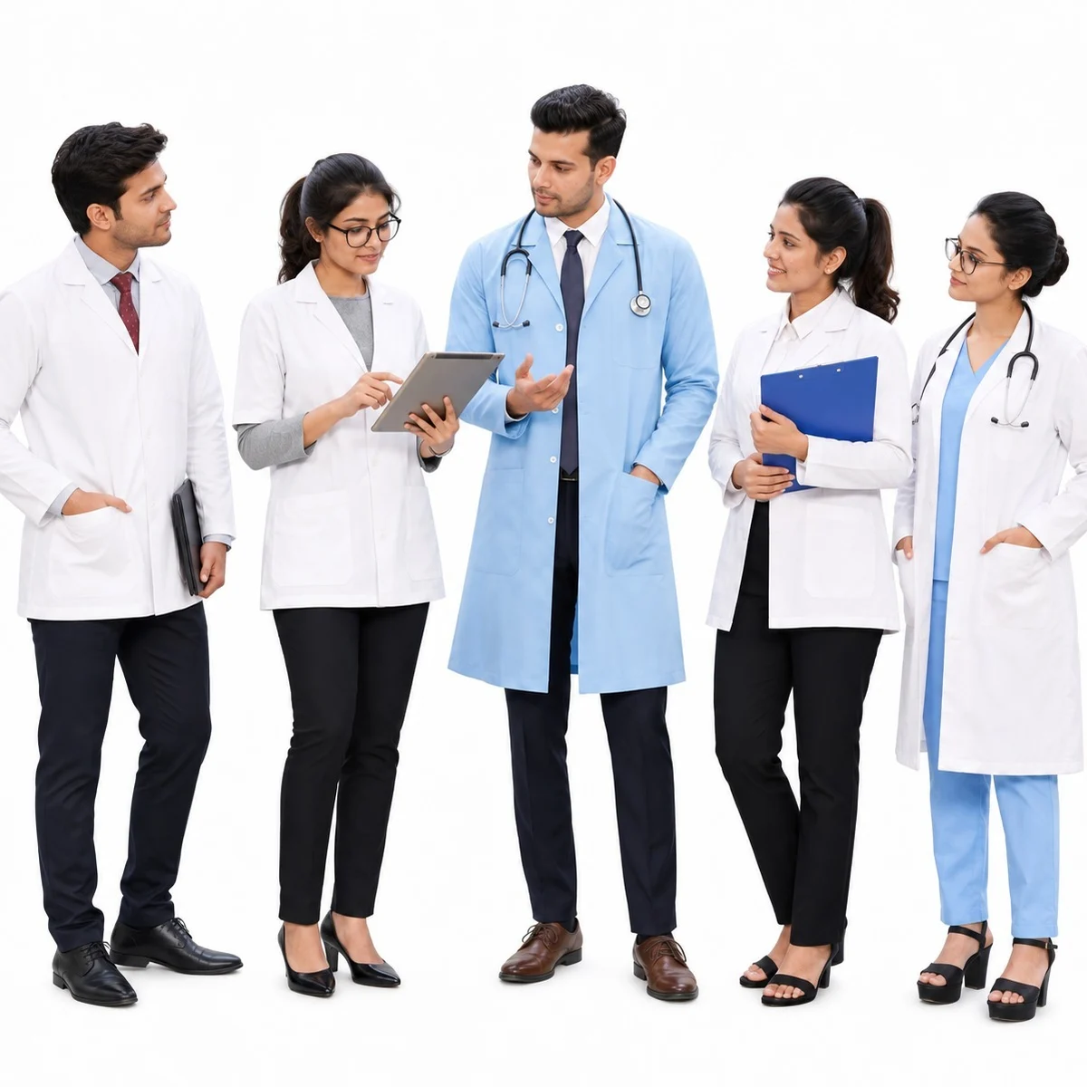 Unisex Poly-Cotton Lab Coat in White and Light Blue