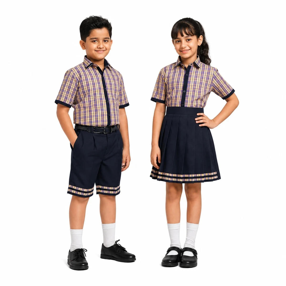 Yellow and Purple Checked School Uniform Set
