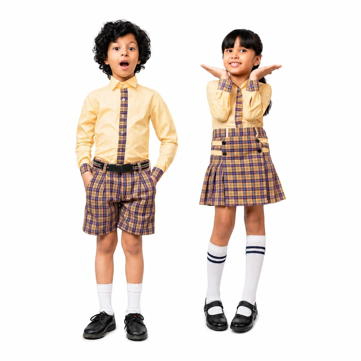 Yellow And Plaid Childrens School Uniform Set
