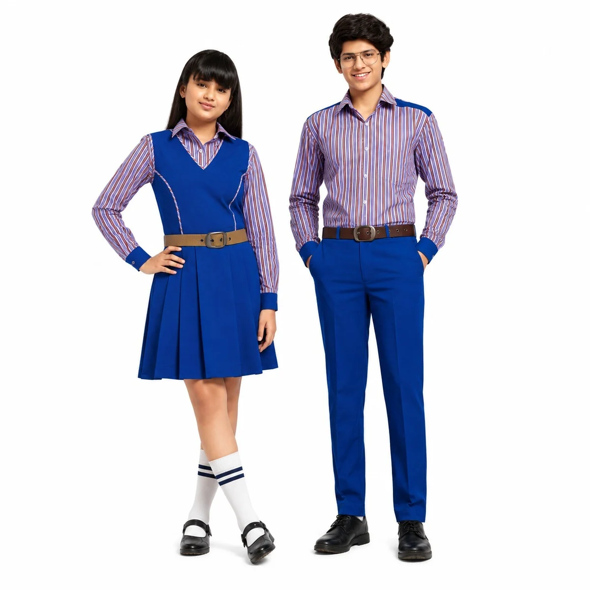 Royal Blue And Striped School Uniform Set