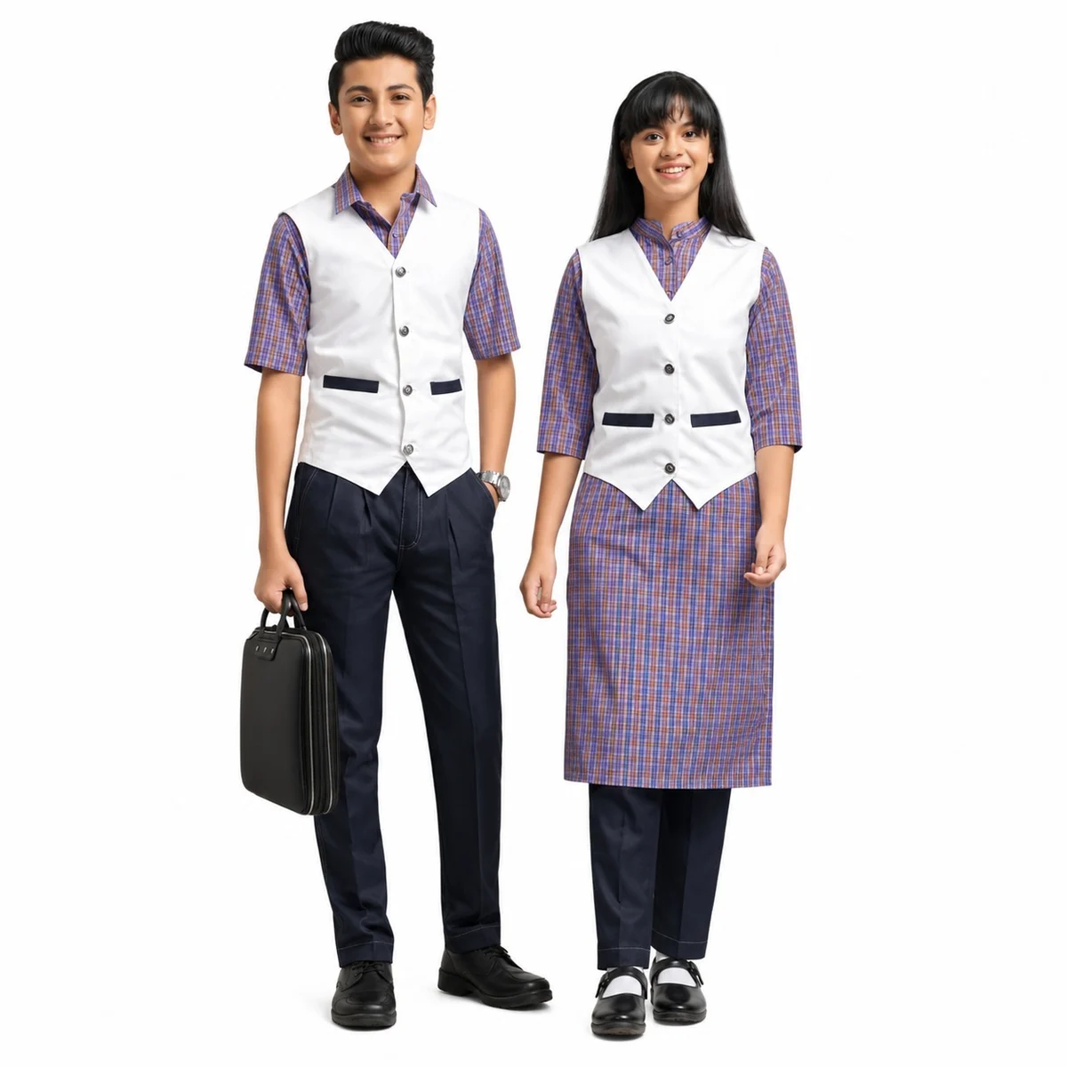 Checked Shirt and Waistcoat School Uniform Set