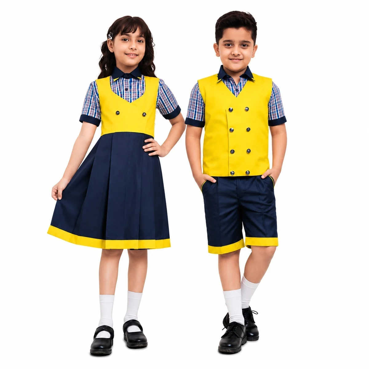 Yellow And Navy Blue Childrens School Uniform Set