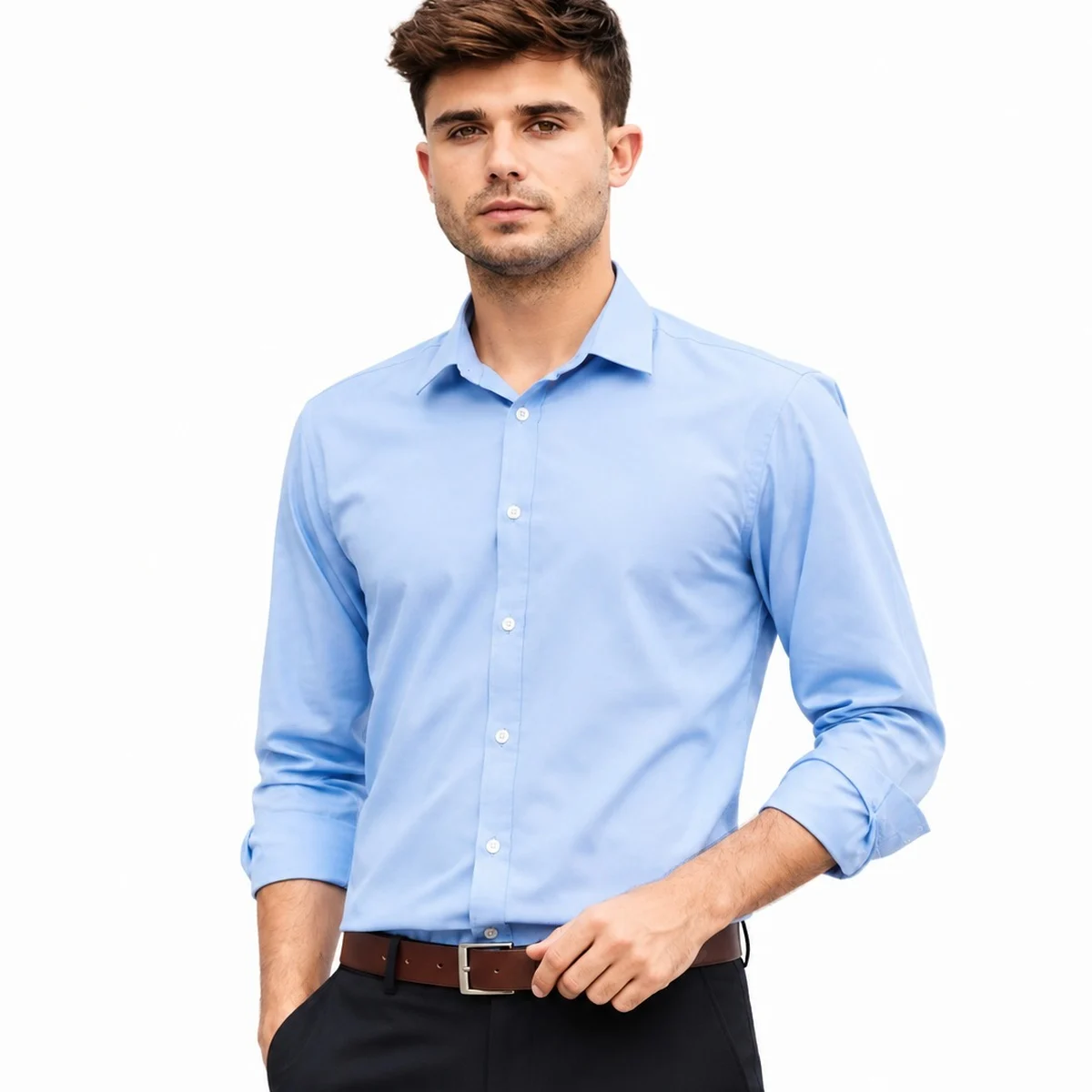 Light Blue Poly-Cotton Formal Shirt for Men