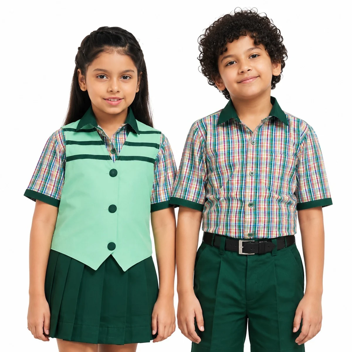 Checked Shirt and Green Bottoms School Uniform Set