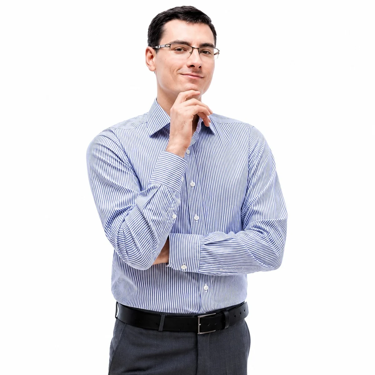 Blue and White Striped Formal Shirt
