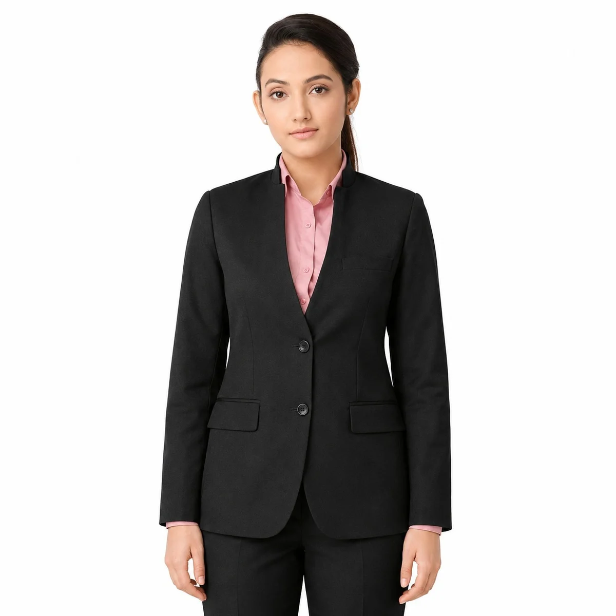 Womens Black Corporate Mandarin Collar Blazer