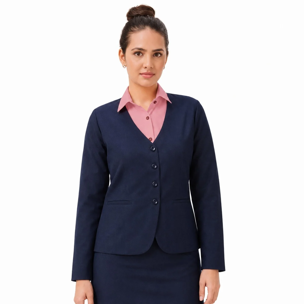 Navy Blue Womens V-Neck Hotel Blazer