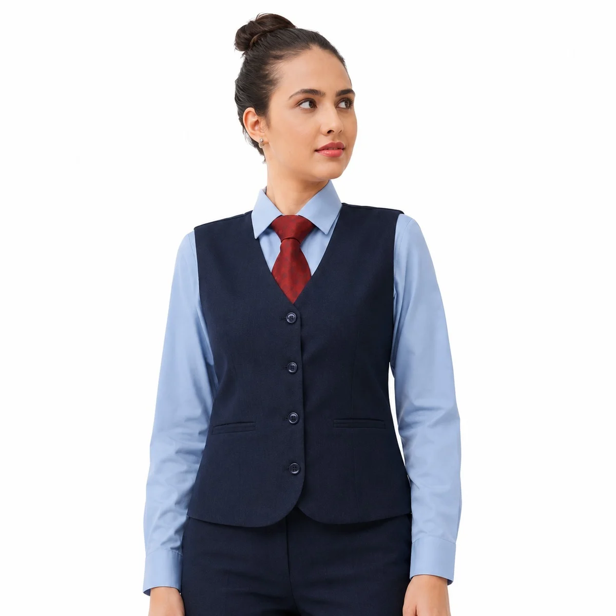 Womens Three-Piece Hotel Uniform Set with Navy Waistcoat