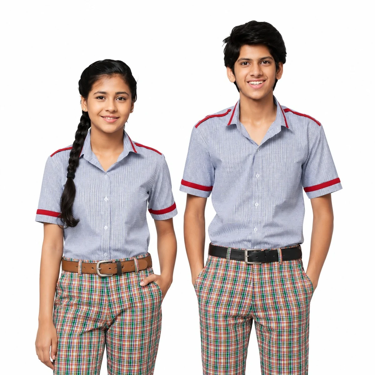 Blue and Red Check School Uniform Set