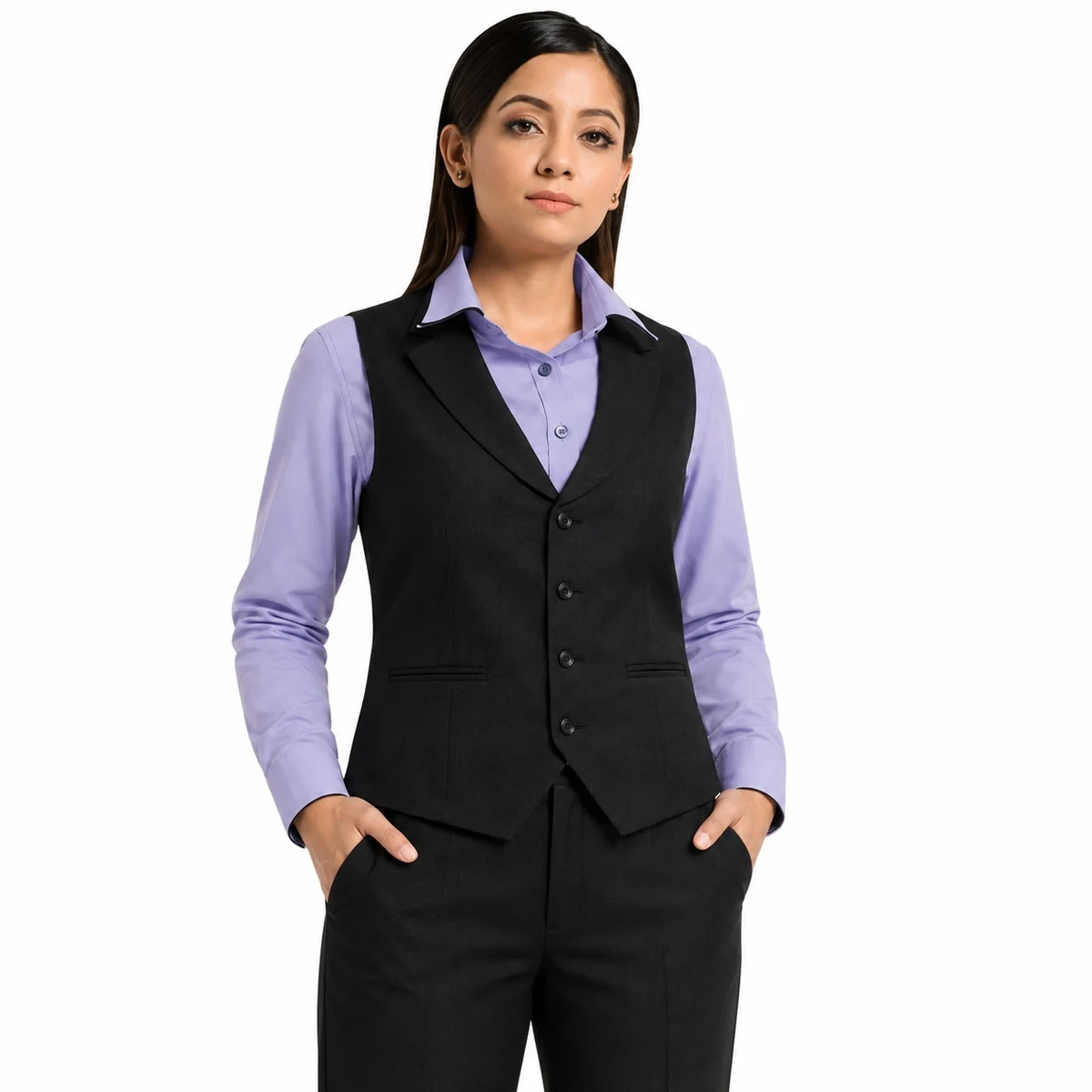 Womens Three-Piece Hotel Uniform Set Black and Lavender
