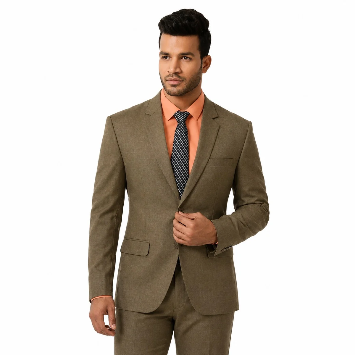 Mens Olive Green Poly-Wool Corporate Suit Set