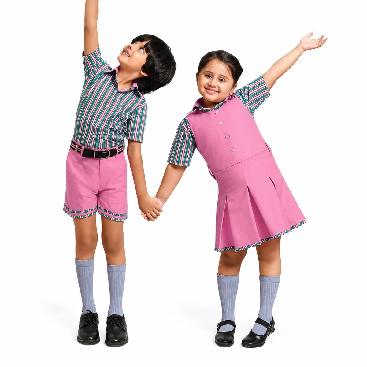 Pink and Multi-Stripe School Uniform Set